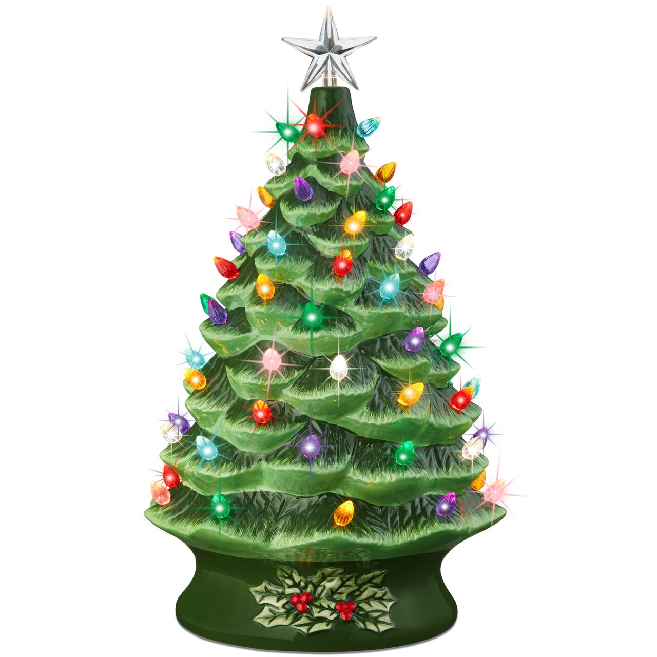 Best Choice Products 24in X-Large Pre-Lit Ceramic Christmas Tree Decor w/ 74 Bulbs, LED Light